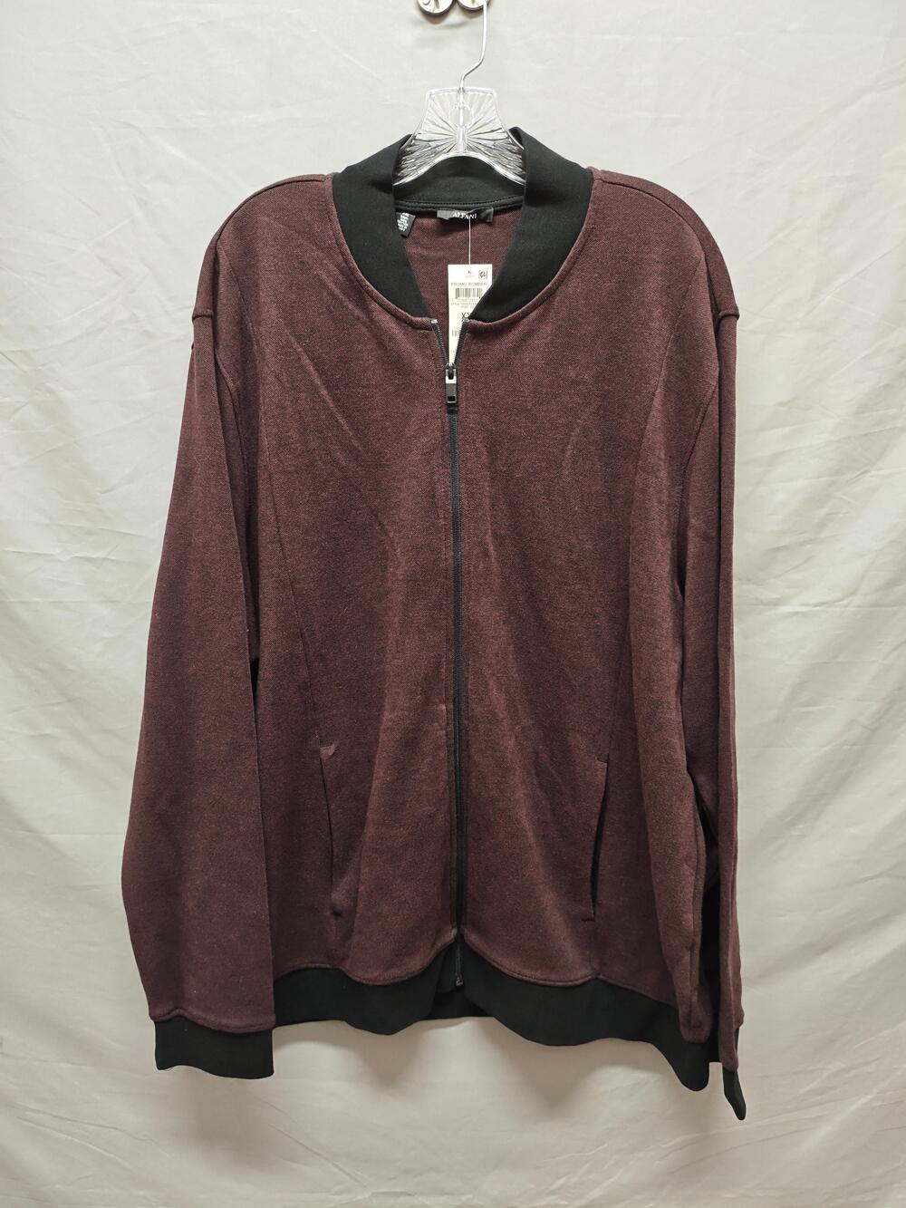 Alfani Bomber Jacket Mens 2XL Burgundy Port Full Zip Cotton Knit Pockets